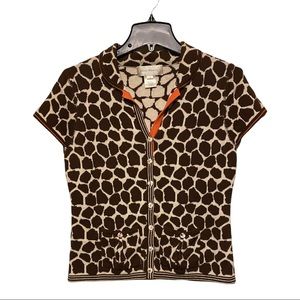 Susan Bristol Brown Giraffe Print Short Sleeve Cardigan Size S